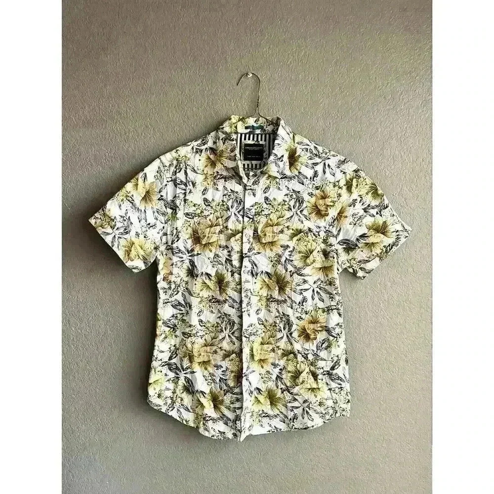 Denim & Flower Floral Medium Yellow Hawaiian Shirt Short‎ Sleeve Button-up
